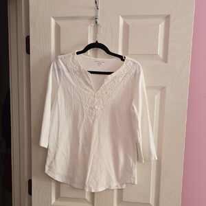 Coldwater Creek Cream Lace Accent Blouse